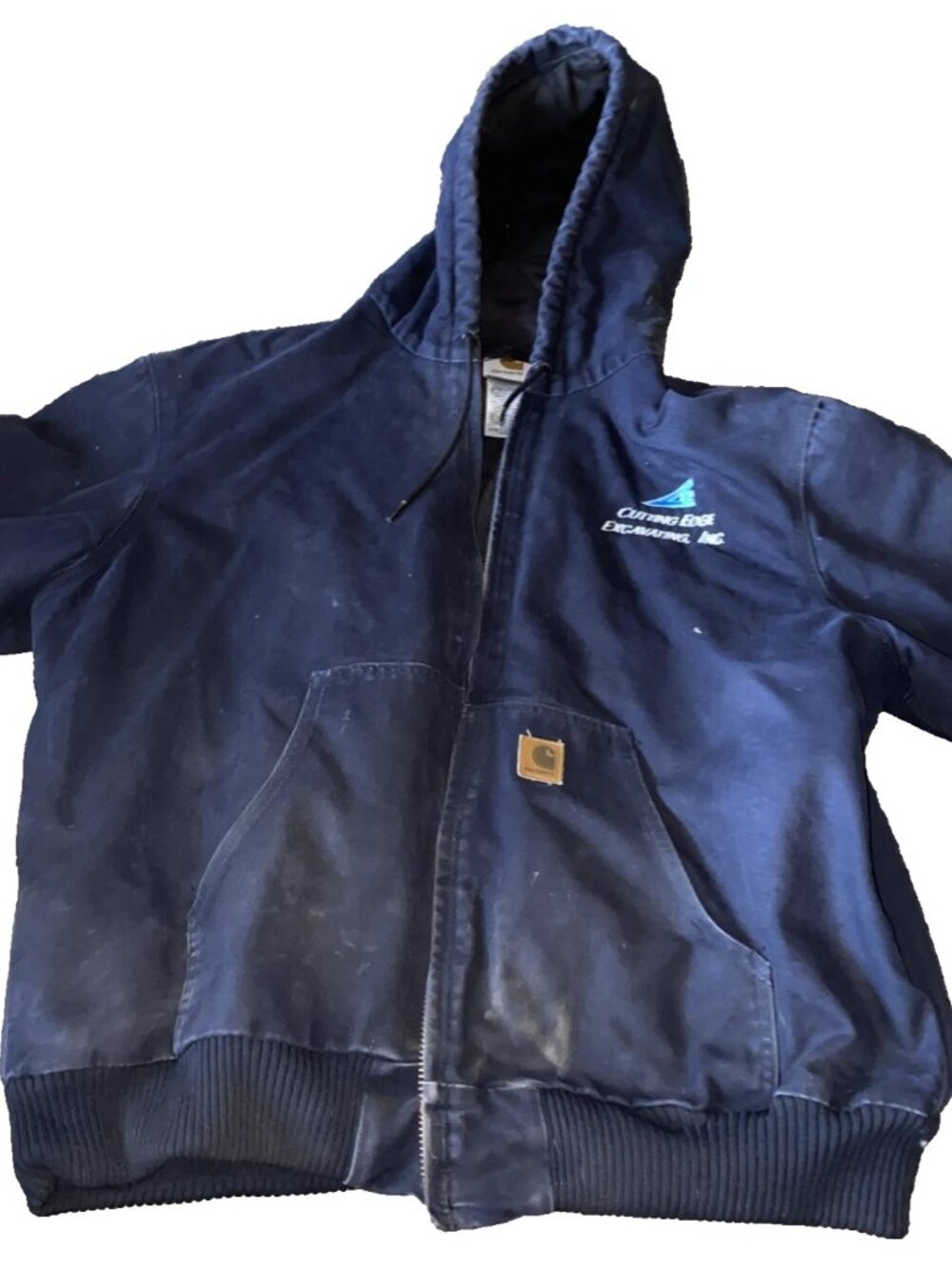 Vintage Carhartt Blue Canvas Hooded Bomber Men's XL Jacket USA Genuine RN14806